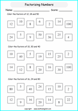 Free printable factor, multiples, factorization, prime numbers ...