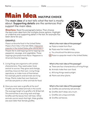 Main Idea Multiple Choice | Worksheet 