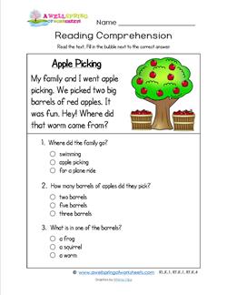 multiple choice worksheet for kindergarten reading