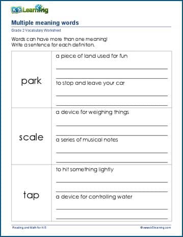 Multiple meaning words for grade 2 | Worsheets library