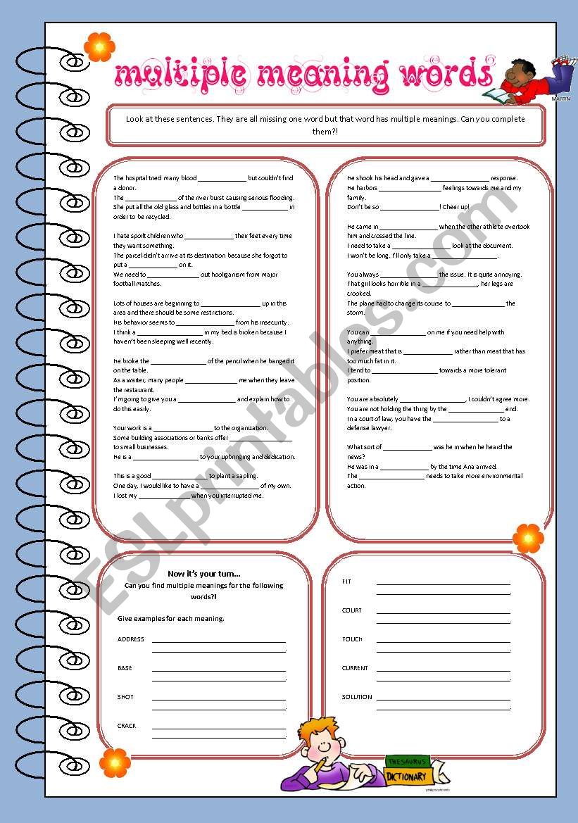 multiple meaning word worksheet