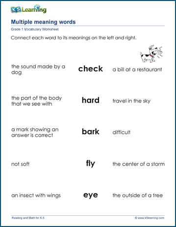 Multiple meaning words for grade 1 | Worsheets library