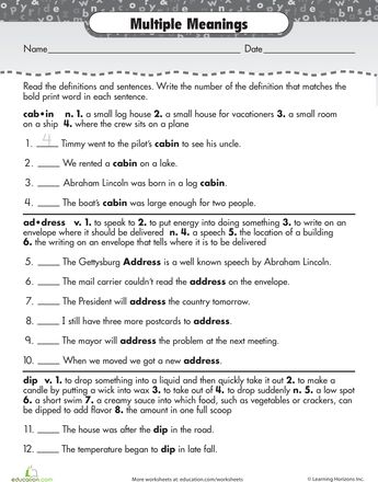 Multiple Meaning Words | Interactive Worksheet 