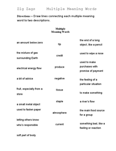 Zig Zags - Multiple Meaning Words Worksheet for 4th - 5th Grade ...