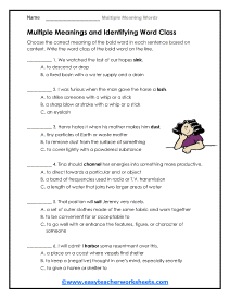 Words That Have Multiple Meanings Worksheets