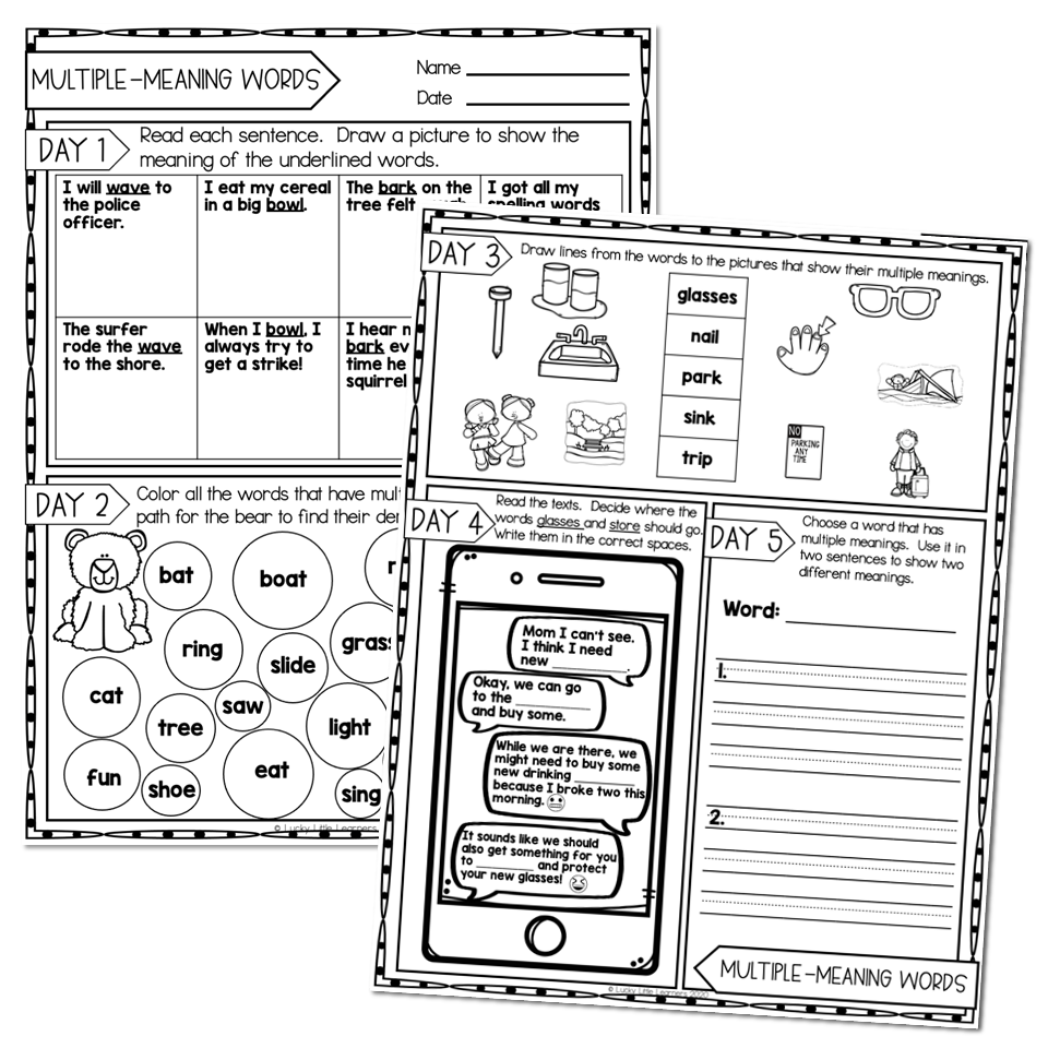 multiple meaning words worksheet 2nd grade