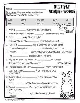 multiple meaning worksheet 2nd grade