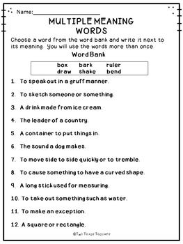 Multiple Meaning Words | Multiple meaning words, Multiple meaning ...