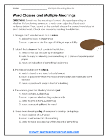 Words That Have Multiple Meanings Worksheets