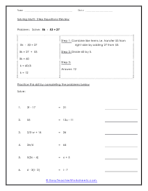 Solving Multi Step Equations Worksheets