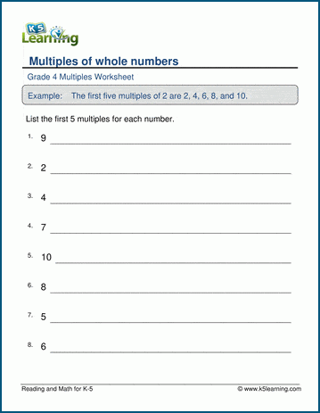Multiples of Whole Numbers Worksheets | Worsheets library