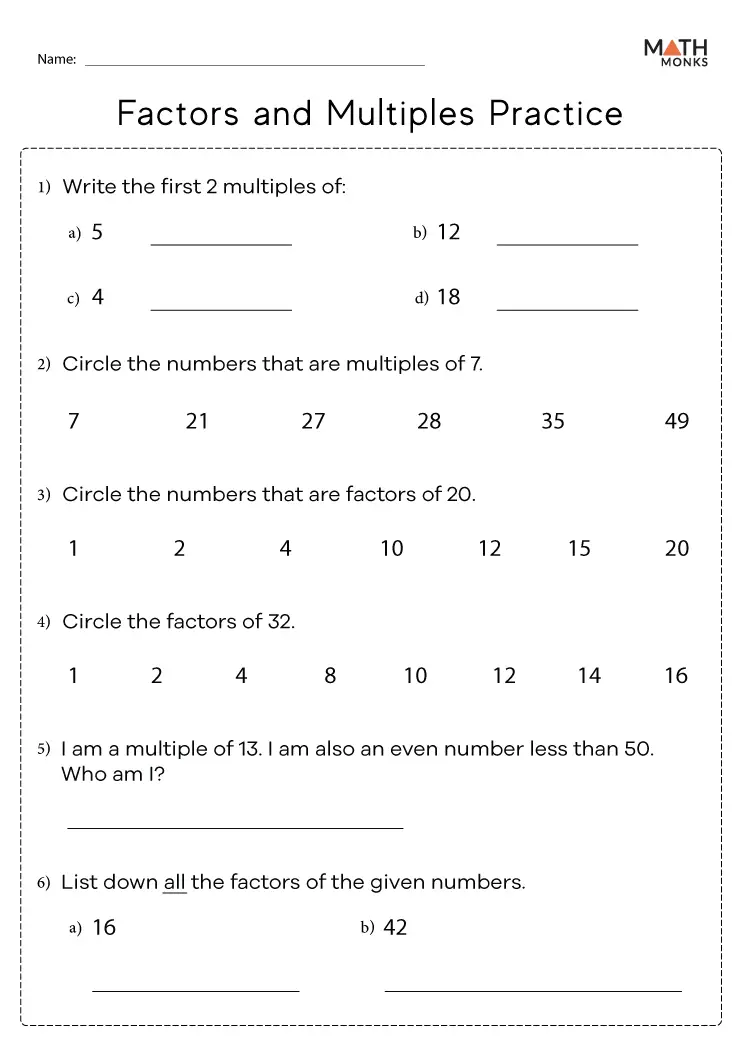 Factors and Multiples Worksheets Math Monks Worksheets Library