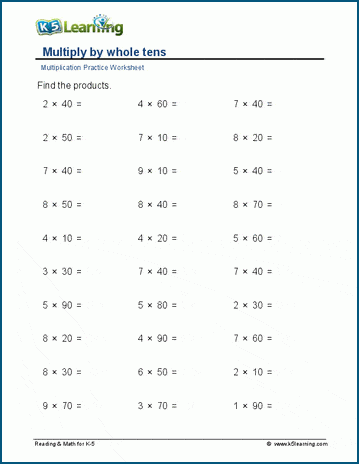 Multiplying by multiples of 10 worksheets | Worsheets library
