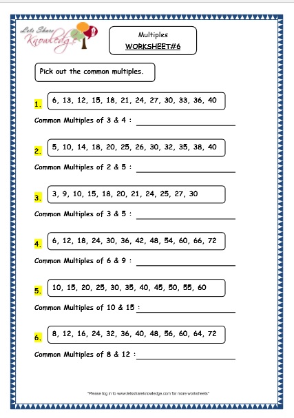 Grade 4 Maths Resources (1.10 Multiples Printable Worksheets ...