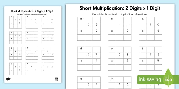 multiplication 2 digit by 1 digit worksheet