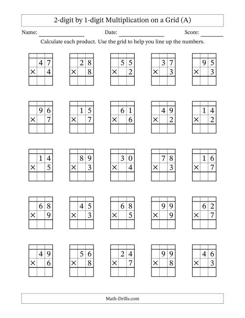 multiplication 2 digit by 1 digit worksheet