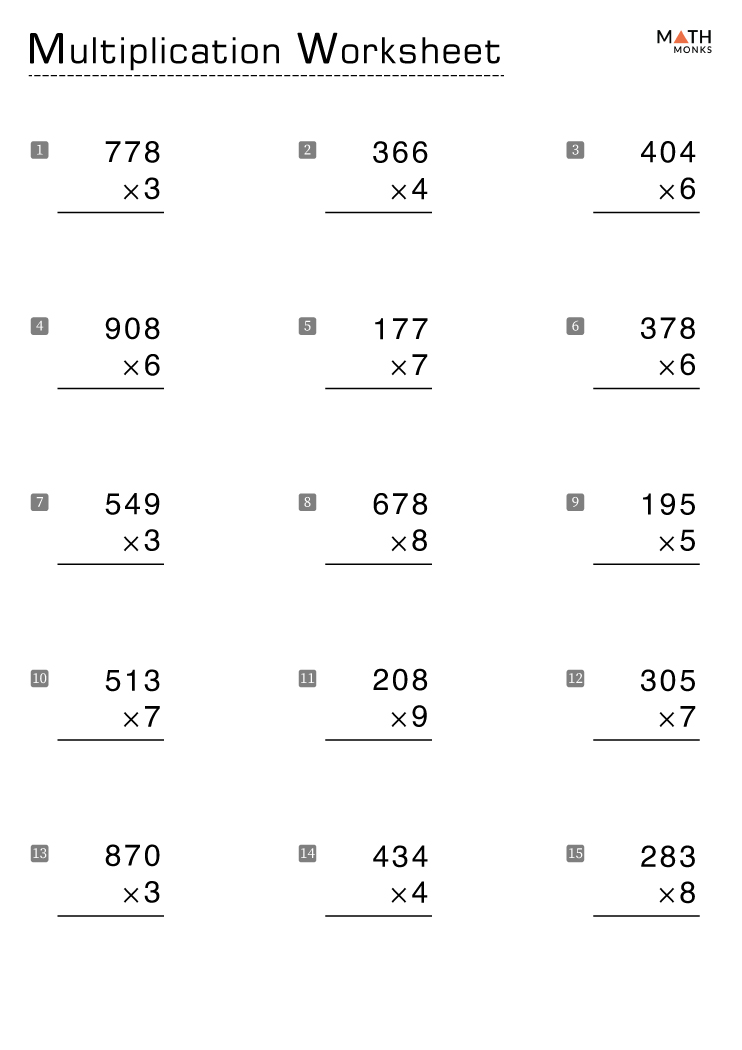Multiplication Worksheets Grade 4 with Answer Key
