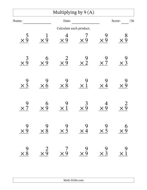 Multiplying (1 to 9) by 9 (36 Questions) (A)