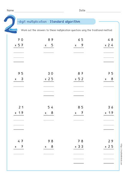 Standard algorithm multiplication worksheets PDF | Partial product ...