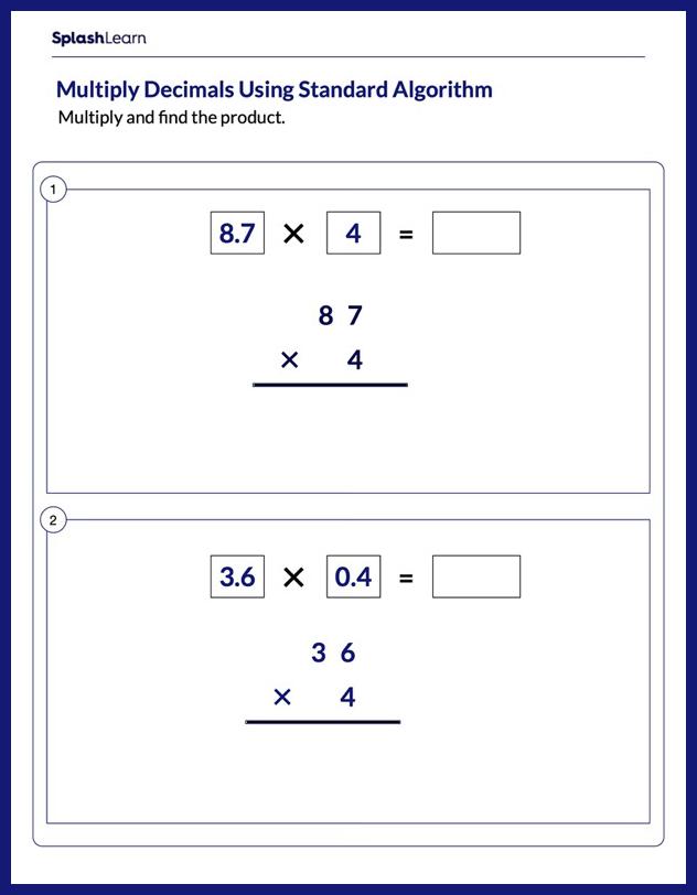 Multiplication Algorithm Worksheets