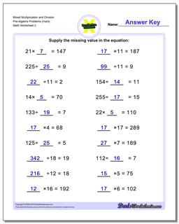 Multiplication and Division Pre-Algebra Worksheets