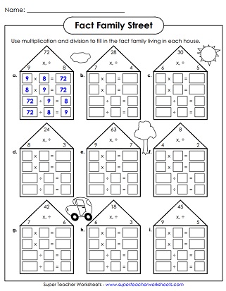 multiplication and division fact family worksheet 3rd grade