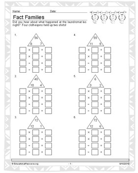 multiplication and division fact family worksheet 3rd grade