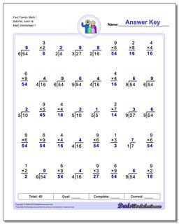 multiplication and division fact family worksheet