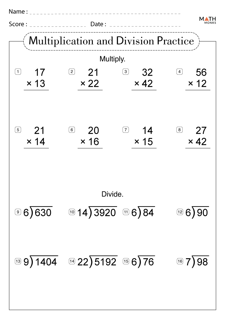 multiplication and long division worksheet