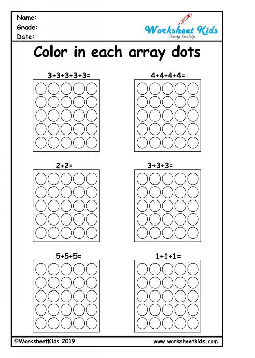 Repeated addition arrays activities for year 1, 2, 3 worksheets