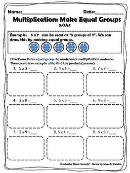 Equal groups multiplication worksheet | TPT