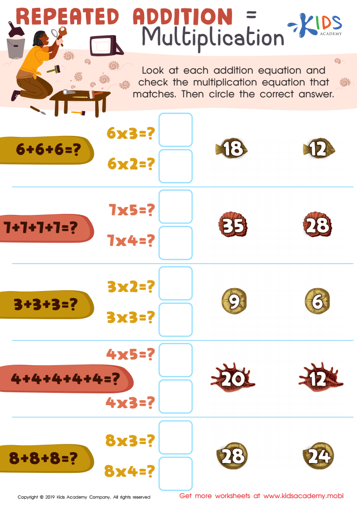 Repeated Addition = Multiplication Worksheet for kids - Worksheets Library