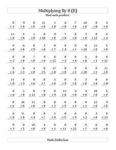 Multiplying With 0 (E) Worksheet for 3rd - 5th Grade | Lesson Planet