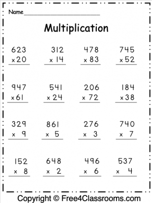 Free Multiplication Worksheet - 2 Digit and 3 Digit by 1 Digit ...