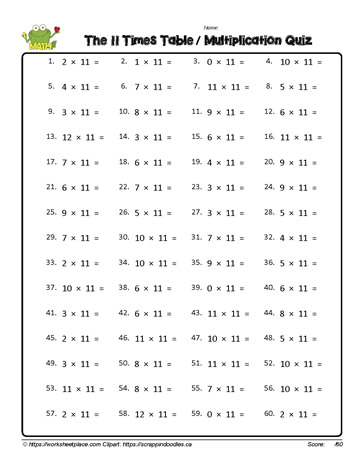 multiplication by 11 worksheet