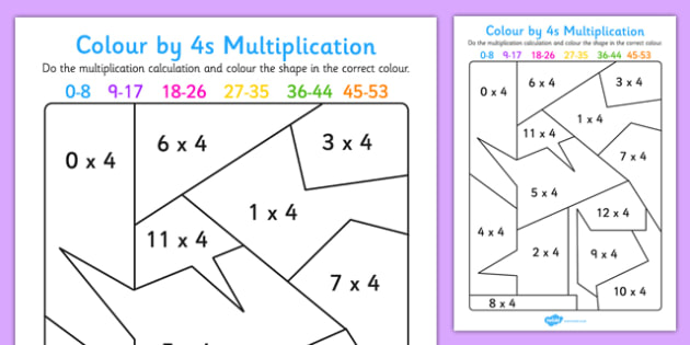 Colour by 4s Multiplication Activity Worksheet 