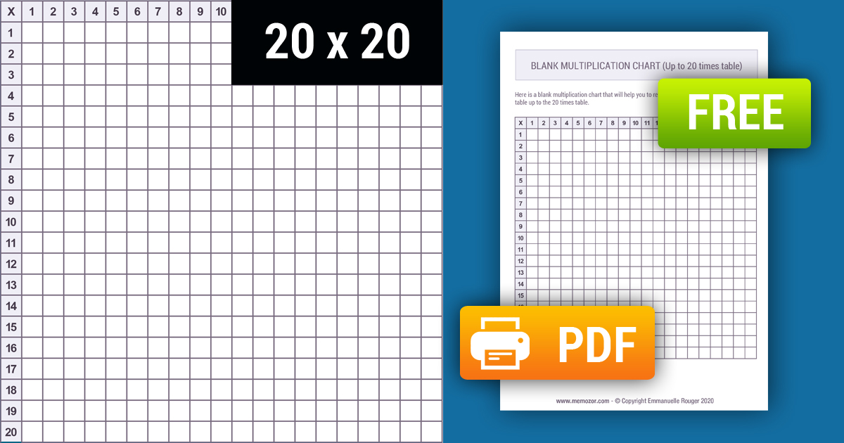 Printable Blank multiplication Chart (1-20) Free | Memozor - Worksheets ...