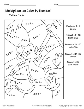 multiplication color by number worksheet