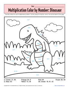 Multiplication Color by Number - Dinosaur | Practice Math Worksheets