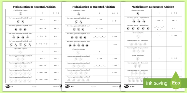 Year 1 Multiplication as Repeated Addition Worksheets
