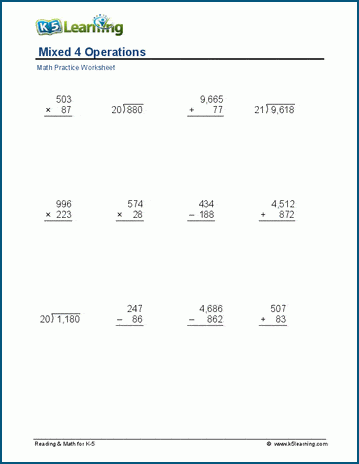 Mixed 4 operations worksheets | Worsheets library