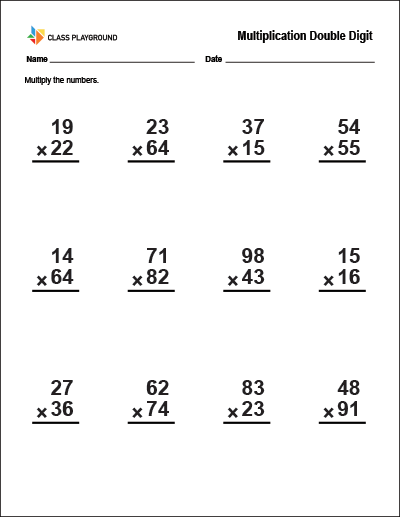 Printable Multiplication Double Digit Worksheet - Class Playground
