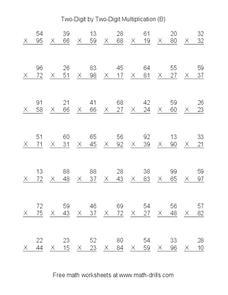 Two-Digit by Two-Digit Multiplication (B) Worksheet for 3rd - 5th ...