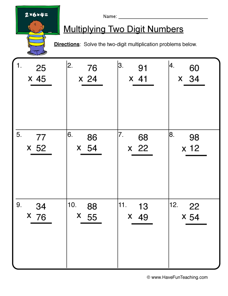 Two Digit Numbers Multiplication Worksheet  