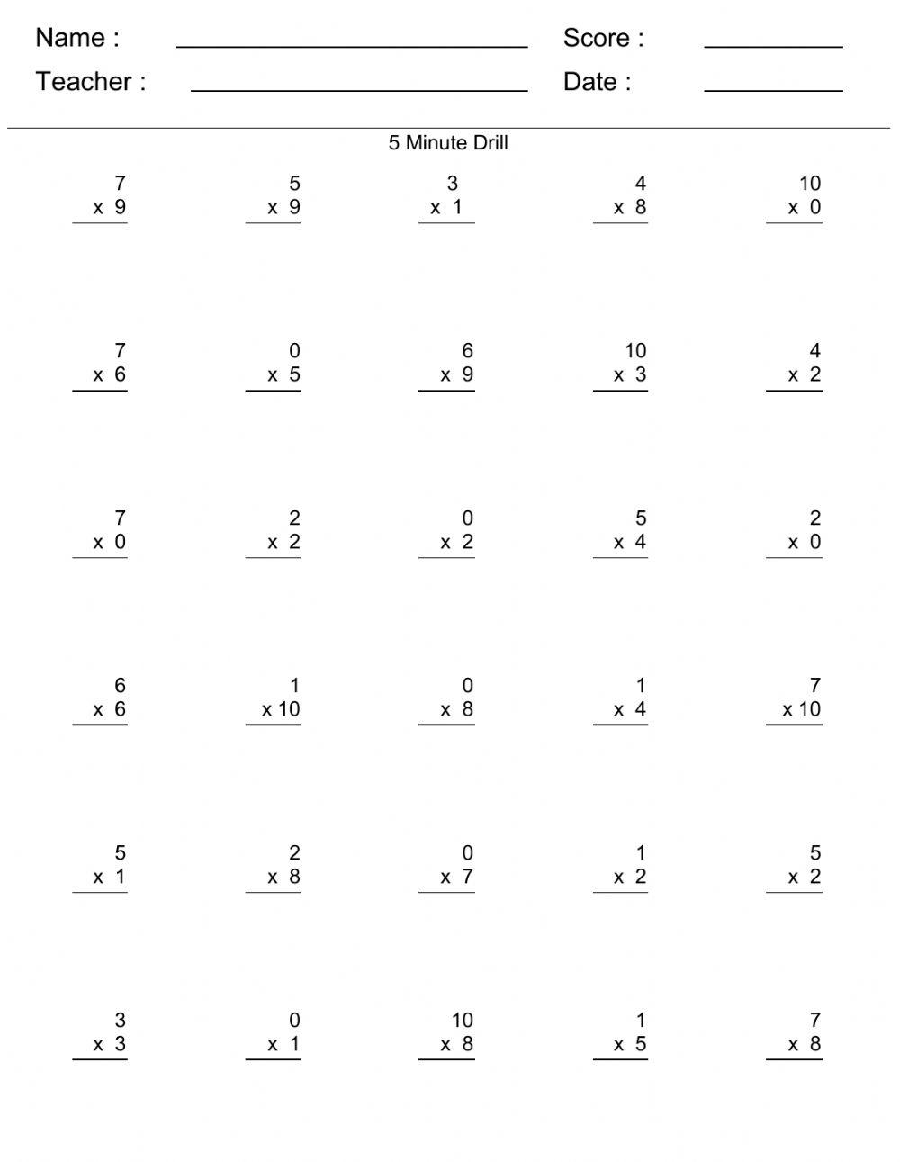 Multiplication Drill worksheet Live Worksheets Worksheets Library
