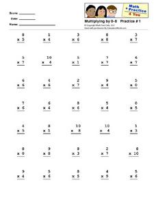 Multiplying by 0-8: Practice 1 Worksheet for 2nd - 3rd Grade ...