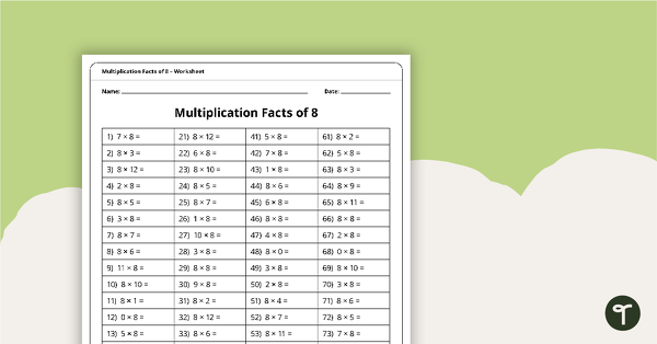 Multiplication and Division Speed Drill Worksheets - Facts of 8 ...