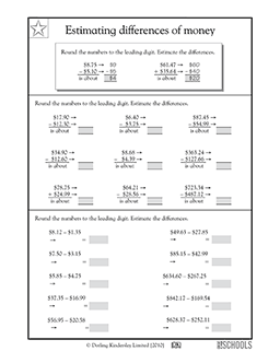 Estimating differences of money | 5th grade Math Worksheet ...