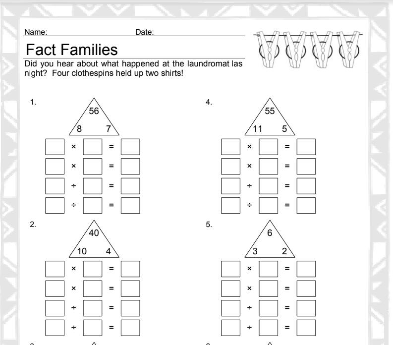 multiplication fact family worksheet 3rd grade