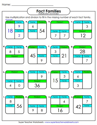 multiplication fact family worksheet 3rd grade